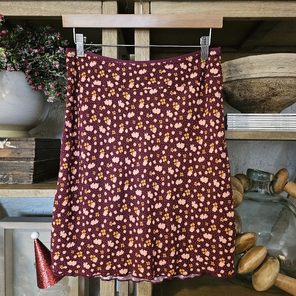 Free People In Real Life Mini Slip Skirt Plum Ditzy Floral Size 0 NWOT